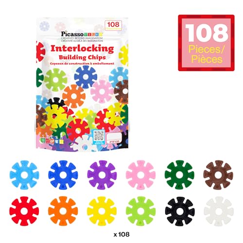 PicassoTiles Building Chips Interlocking Disc Construction Blocks in 12 Colors STEM Learning Early Education Toy Engineering Playset Child Brain Development for Toddlers Girls Boys Kids Age 3+ PTF108 - Image 5
