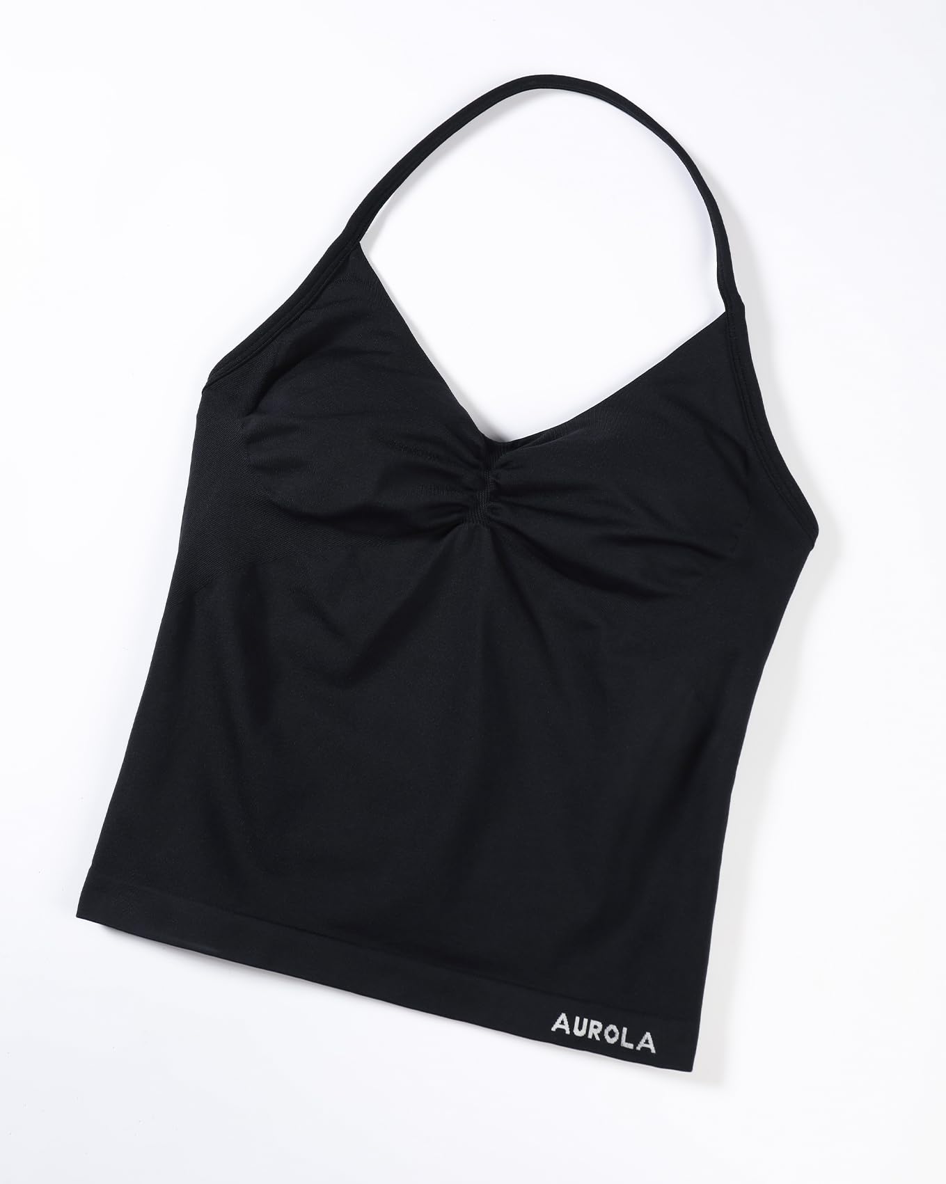 AUROLA Influence Longline Strappy Allenamento Halter Top per Le Donne, Coppe Rimovibili Reggiseno Imbottito Impact Gym Yoga Top Senza Maniche, Nero, S