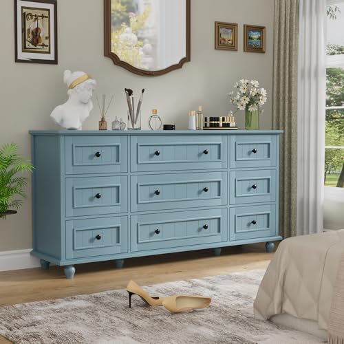 Image of Scurrty Blue 9 Drawer Dresser, Large Chest of Drawers for Closet Storage