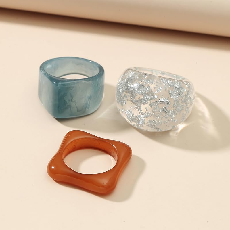 Resin Chunky Rings for Women Multicolor Acrylic Plastic Rings Set Cute Trendy Aesthetic Y2k Statement Rings Thick Dome Heart Knuckle Finger Jewelry - Image 5