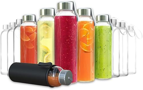 Miniatura 8 de Botella de agua de vidrio estrella del chef 6 botellas de 18 onzas de paquete para la bebida y Juicer Utilice tapas de acero inoxidable con bucle de