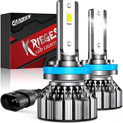 Fahren Krieges H11 LED Headlight Bulbs, 14000LM 400% Brighter H11/H8/H9 LED headlights, 6500K Cool White H11 LED, Plug and Play, IP68 Waterproof, Built-in Cooling Fan Halogen Conversion Kit, Pack of 2