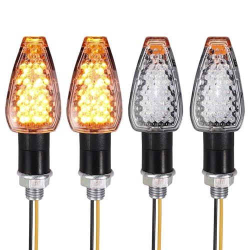 4 Piezas Intermitentes Moto Homologados, Piscas Moto LED 12V, Señales de Giro Ámbar con 14 LED Súper Brillantes, Luces Direccionales al Agua para Scooter Quad Cruiser Off Road con Rosca Estándar 10mm