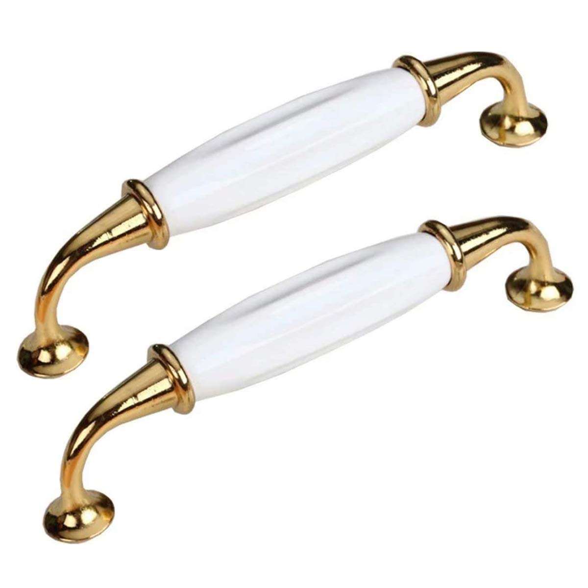 Creatwls Gold Kitchen Cupboard Handle Cabinet Furniture Handles Classic White Ceramic Wardrobe Door Pulls Dresser Drawer Handles 96Mm /128Mm - 2Pcs