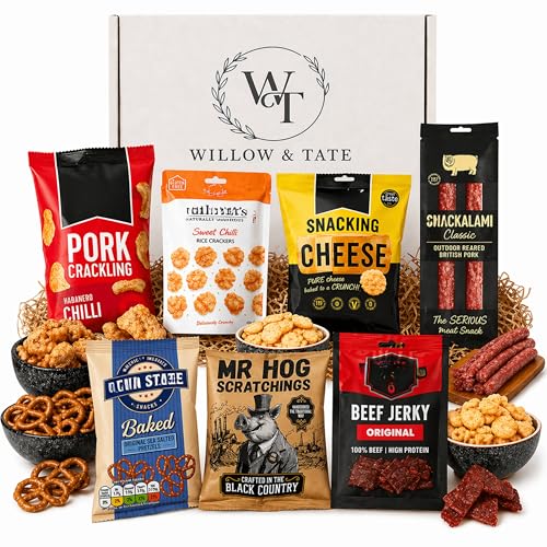 Pub Snacks Hamper for Men Beer Snacks Gift Set with Pork Crackling Beef Jerky Pretzels & Cheese Bites Gifts for Him Dad Husband & Brother
