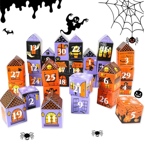HOWAF Halloween Advent Countdown Candy Boxes Castle Countdown Calendar Decorations Treat Boxes Holiday CountDown to 31 Days Halloween Goodie Boxes Halloween Countdown Calendar for Halloween Party