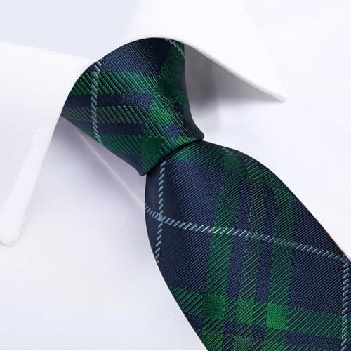 Image of DiBanGu Mens Tie Silk Plaid Striped Necktie and Pocket Square Cufflinks Tie Clip Set with Gift Box Formal Wedding Party