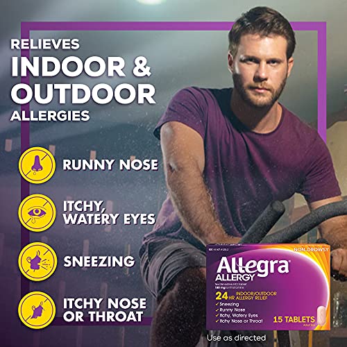 Allegra Adult 24Hr Non-Drowsy Antihistamine, 15 Tablets, Fast-Acting Allergy Symptom Relief, 180 Mg #TOP2