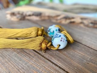 メーカー直送 九谷焼 風鎮 掛け軸用 ショップ 青粒+金花詰(傑作) 小玉