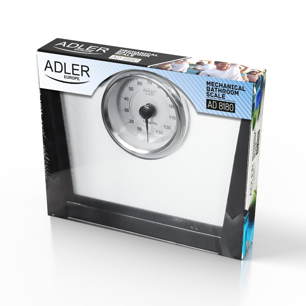 ADLER AD 8180 - Bilancia pesapersone meccanica, peso corporeo, bilancia fitness analogica, capacità 136 kg, diametro quadrante 15 cm, superficie antiscivolo, facile da leggere, calibrata con bottone