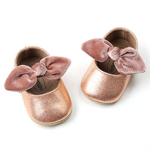 Baby Girls Mary Jane Flats Anti-Slip Rubber Sole Bow Toddler Princess Dress Shoes Champagne Gold #TOP4