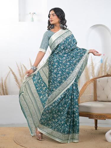 Image of SIRIL Women's Cotton Printed Saree With Unstitched Blouse Piece