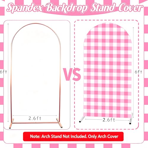 Cheerupp Pink White Gingham Arch Backdrop Covers, 6 Ft Pink Stretchy Arch Backdrop Stand Covers, Photography Background Plaid Arch Stand Covers for Wedding Birthday Baby Shower Party Decor by Cheerupp - Image 3