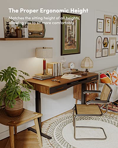 Banti 48" X 26" Electric Standing Desk, Mid-Century Modern Desk With 3 Drawers, Stand Up Home Office Desks, Vintage Top #TOP6