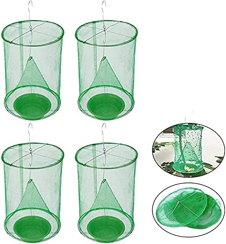 4 Pack Ranch Fly Trap Outdoors, Reusable Fly Traps Outdoor Hanging Cages, Fly Catcher Killer for Farm/Orchard
