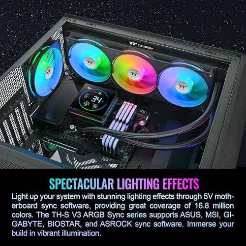 Image of Thermaltake TH360-S V3 ARGB CPU Liquid Cooler; Intel /AMD; 1x360mm 500~2500rpm Single Frame ARGB Fan; 3.95 inch Segment Code LCD; Rotatable Pump Head; TT Segment LCD Software; Black; CL-W470-PL12SW-A