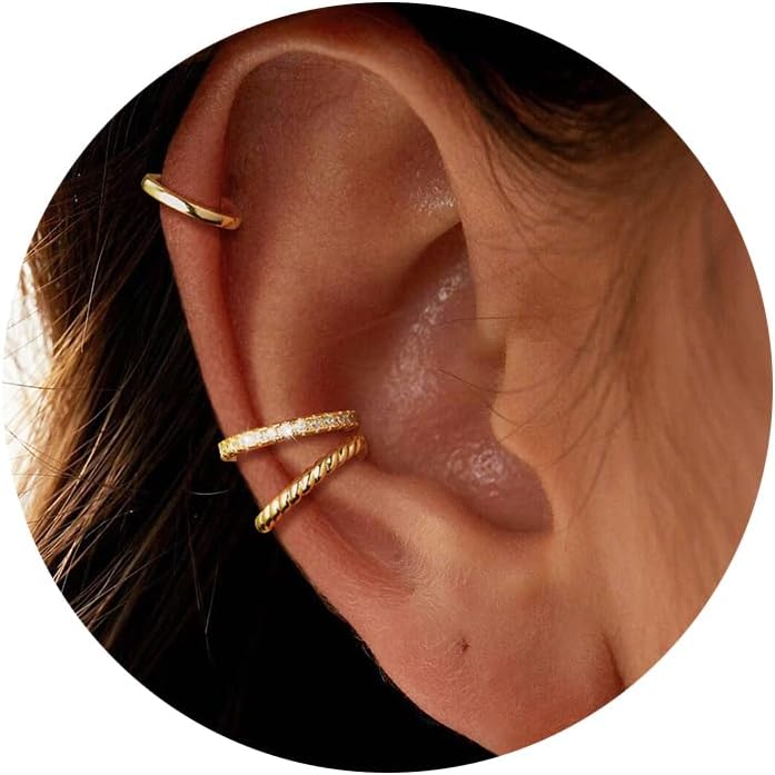 Gold Ear Cuff for Women, 14K Gold Plated CZ Cartilage Cuff | Non-piercing ear cuff with sparkling cubic zirconia. Lightweight stackable jewelry for everyday styling