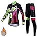 Completo Abbigliamento Manica Lunga Ciclismo da Donna, Women's Cycling Suit,Set di Maglie da Ciclismo in Pile per l'autunno Inverno, Pantaloni da Ciclismo con Cuscini Imbottiti 3D QC-1,ZX5,XXL