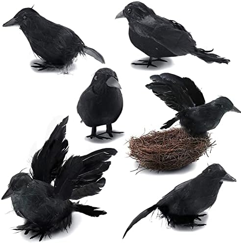 Realistic Black Feathered Crow Hanging Dead Raven Figurine Lifelike Bird Replica Prop Halloween Witches Theme Party Garden Outdoor Decor - View #8