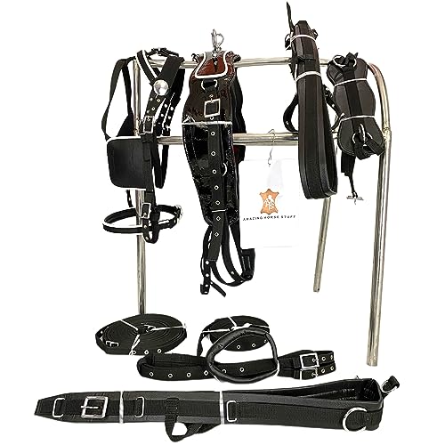 Nylon Horse Driving Harness for Single Horse Cart in Black Color | 3 Contrasting Piping Color Options Available | (Shetland, Red Piping)