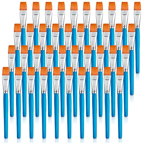 40 Pieces Flat Paint Brushes Bulk Acrylic Paint Brushes Watercolor Craft Paintbrush Blue Painting Brush For Kids Students Artists Detail Painting Oil Fine Art Painting (3/4 Inch) #TOP10