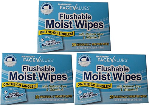 Flushable Moist Wipes Individually Wrapped on the Go Singles with Aloe and Vitamin