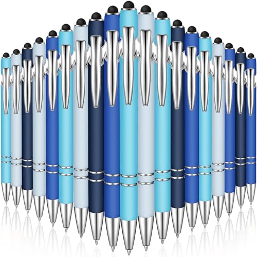 38 Pcs Ballpoint Pen 2-in-1 Stylus, Metal Rubberized Grip, Blue Series