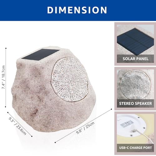 uuffoo Rock Speaker Outdoor Waterproof Solar & USB Charging with RGB Colors Bluetooth 5.0 Solar Bluetooth Speaker (B 2PACK) - Thumbnail 2