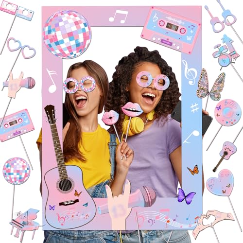 Generic Birthday Photo Booth Props,18pcs Theme Party Decoration Music in My Era Photo Frame Supplies for Party Decoration, Pink