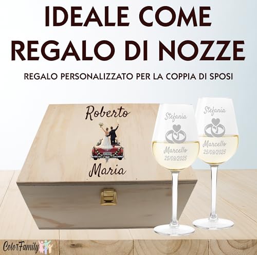 Colorfamily Coppia Calici Personalizzati SanValentino Set da 2 calici Vino SanValentino con Nome Sei la mia coincidenza preferita Innamorati Matrimonio Fidanzamento - Bicchiere in Vetro 500 ml - immagine 3