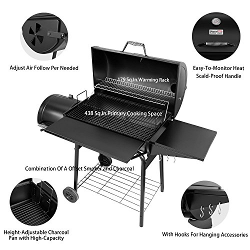 Royal Gourmet CC1830S BBQ Charcoal Grill and Offset Smoker | 823 Square Inch cooking surface, Outdoor for Camping | Black - Image 4