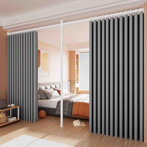 Adjustable No-Drill Curtain Rods for Room Dividers - 4.25-2m Width, Punch-Free Installation, Thermal Insulated Blackout Curtains, Floor-to-Ceiling Privacy Solution for Home Décor