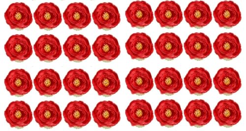 造花ヘッド 椿の花 フェイクフラワーヘッド 牡丹ヘッド 装飾 芍薬 シミュレーションの花 フラワーブーケ Diy 花輪の花 レッド シルクフラワー 花嫁ブーケ インテリア 飾り小物 お正月 新年 結婚式 ホームデコ パーティ 撮影 などに 30個入り