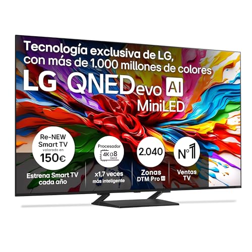LG 85QNED93A6A - TV 85, 4K QNED EVO, Smart TV, WebOS 25, Procesador Potente e Inteligente, MiniLED AI, Super Upscaling, Dolby Vision y Atmos, Alexa/Google Assistant, Negro