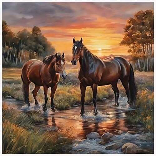 DPDAKIT Horse Diamond Painting Kits for Adults Animal Diamond Art Kits for Adults Beginner 5D DIY Round Full Gem Art Crafts for Home Wall Decor Gift 12x12 inch