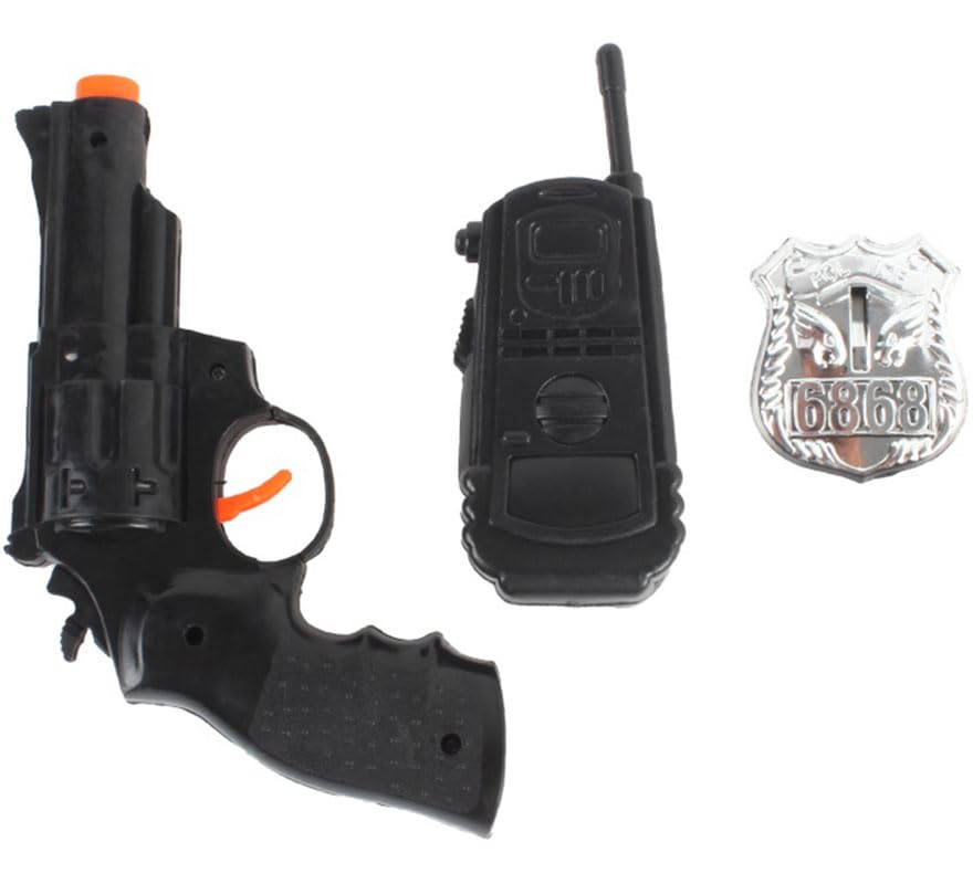 ZZ DISFRAZZES | Kit de Policía: Walkie, Placa y Pistola de plástico (Talla Única)