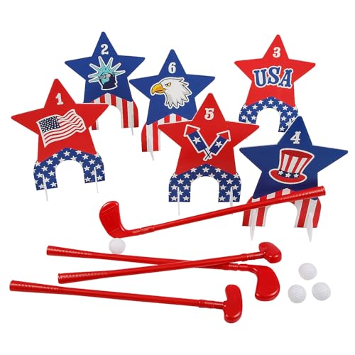 Fun Express 26 Pieces Patriotic Stars & Stripes Indoor or Outdoor Mini Golf Set for 4