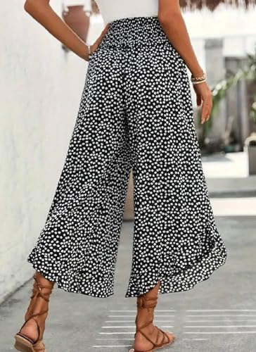 Women's Polka Dot Flowy Wide Leg Pants 2025 Summer Elastic Waist Cropped Trouser Pants Lounge Business Beach Outfits4