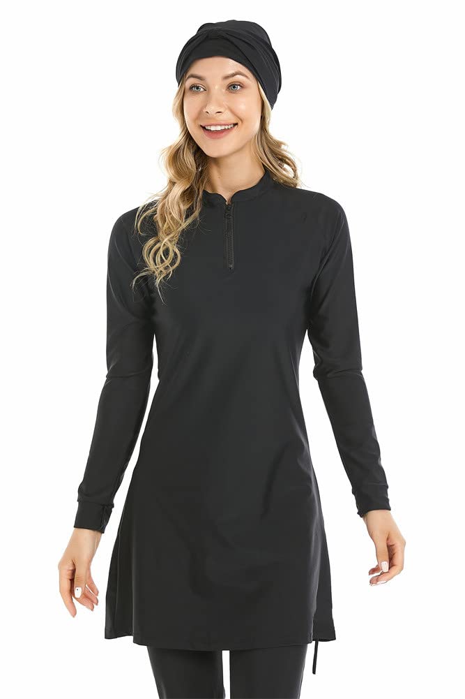Costume da Bagno Musulmano Costume da Bagno Islamico 3 Pezzi Costume da Bagno a Maniche Lunghe Hijab Burkini a Copertura Totale