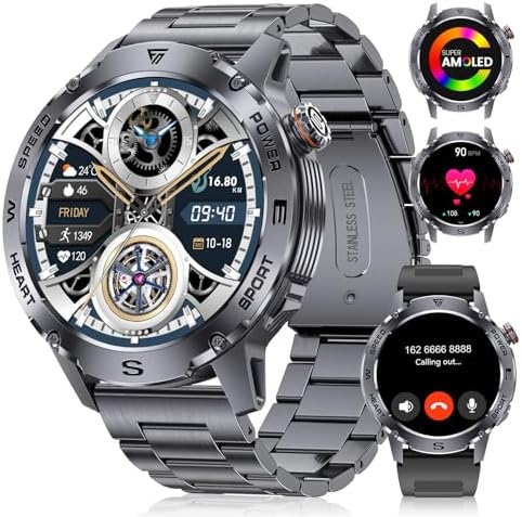 Military Smart Watch for Men(Answer/Dial Calls),1.43” AMOLED Screen Smartwatch,460mAh Battery,5ATM Waterproof/120 Sports Modes Fitness Watch with Heart Rate/SpO2/ Sleep Tracker for Android/iOS