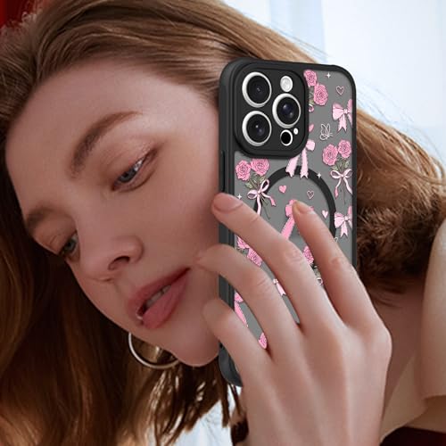 Image of KANGHAR Case for iPhone 15 Pro Bows Bouquet Pattern | [Compatible with Magsafe] Cute Flowers Florals Protective Magnetic Case for Girls Women Men