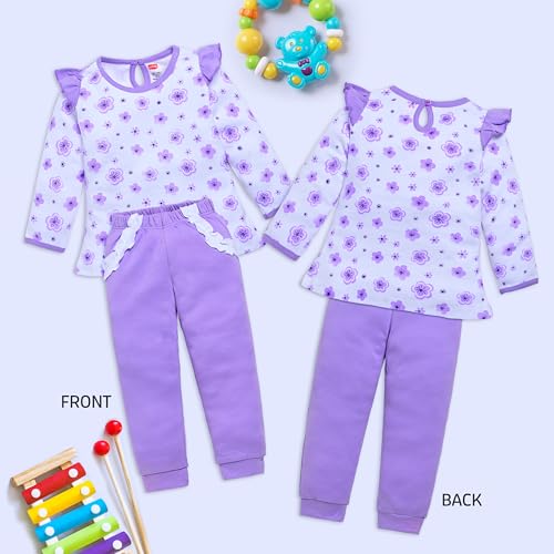 Image of LuvLap Baby Girls 100% Cotton Full Sleeve Top & Pyjama Sets, Pack Of 02