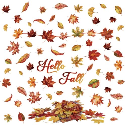 SUPERDANT Maple Leaves Wall Stickers Autumn Wall Decal Hello Fall Peel and Stick Wall Decor DIY Vinyl Art Wall Decor for Home Bedroom Living Room Coffee Bar Wall Decor Thanksgiving Wall Decor - Image 3