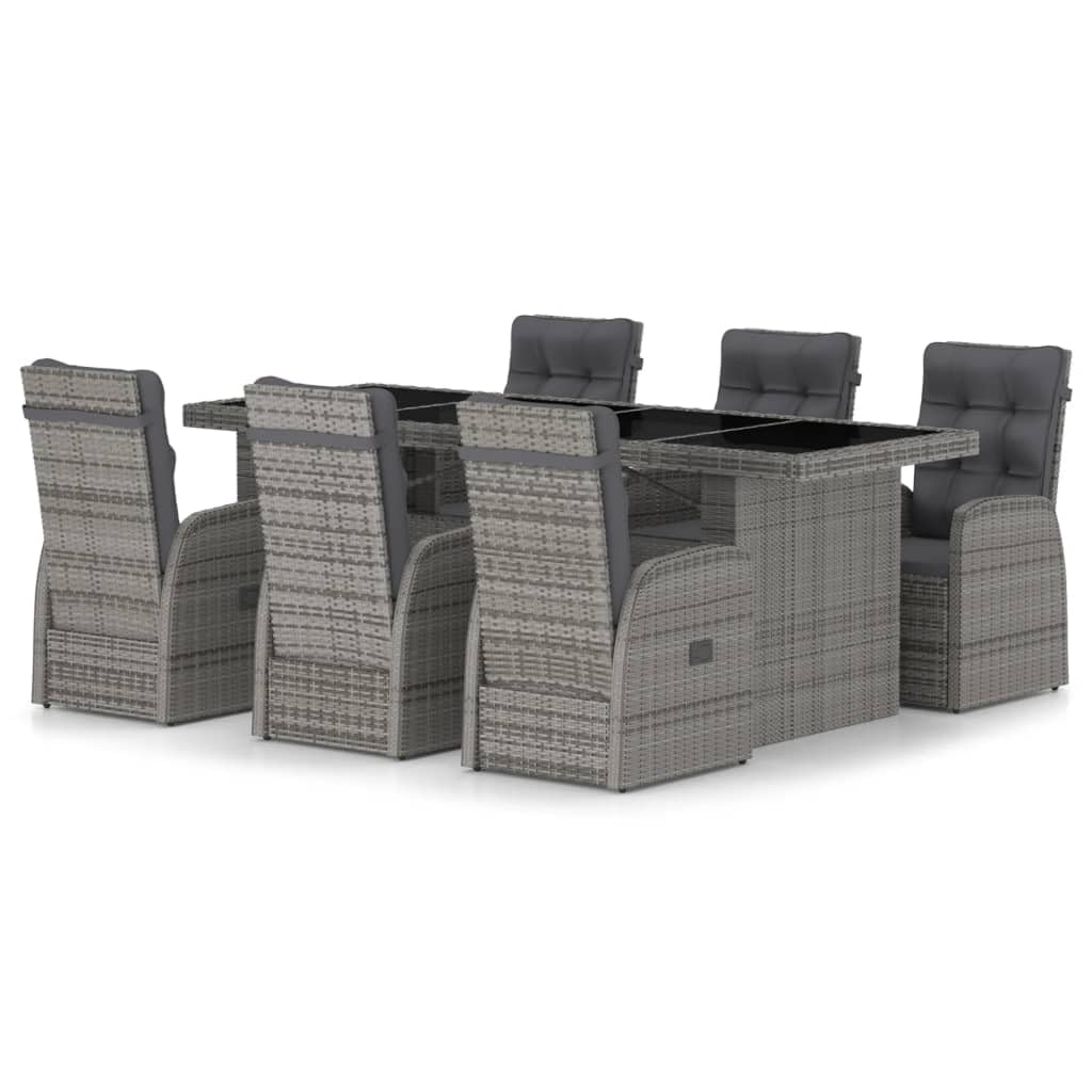 vidaXL Gartenmöbel 7-TLG. mit Auflagen Sitzgruppe Gartengarnitur Sitzgarnitur Gartenset Tisch Stühle Gartentisch Gartensessel Poly Rattan Grau