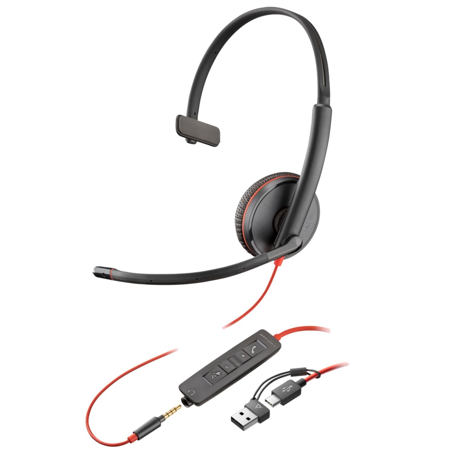 Poly Blackwire 3215 Monaural USB-C Headset, Over-Ear USB-A HS TAA Compliant, Supra-aural, 3.5mm Plug, Black-image-5