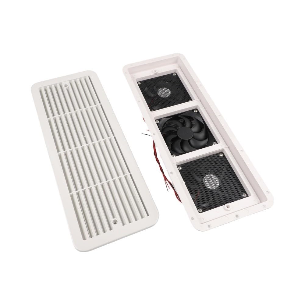 Ventola di ventilazione per frigorifero, alimentazione a 12 V, presa d'aria laterale in ABS con griglia protettiva, silenziosa, 3 ventole di scarico per camper, pentole AC, colore bianco