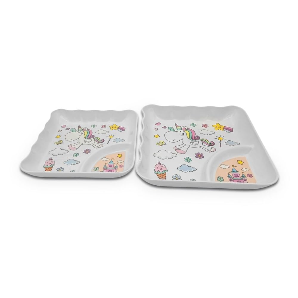 Superware Melamine Kids Unicorn Sandwich Plate Set of 2 Unbreakable Lightweight Durable Dinnerware for Toddlers Children Snacks Meals Fun Feeding Solution-picture-32