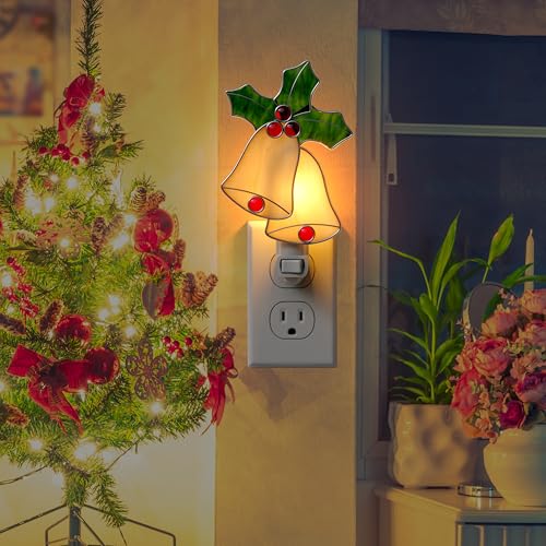 Image of Stained Glass Yellow Bell Night Lights Plug in Wall for Home Decor