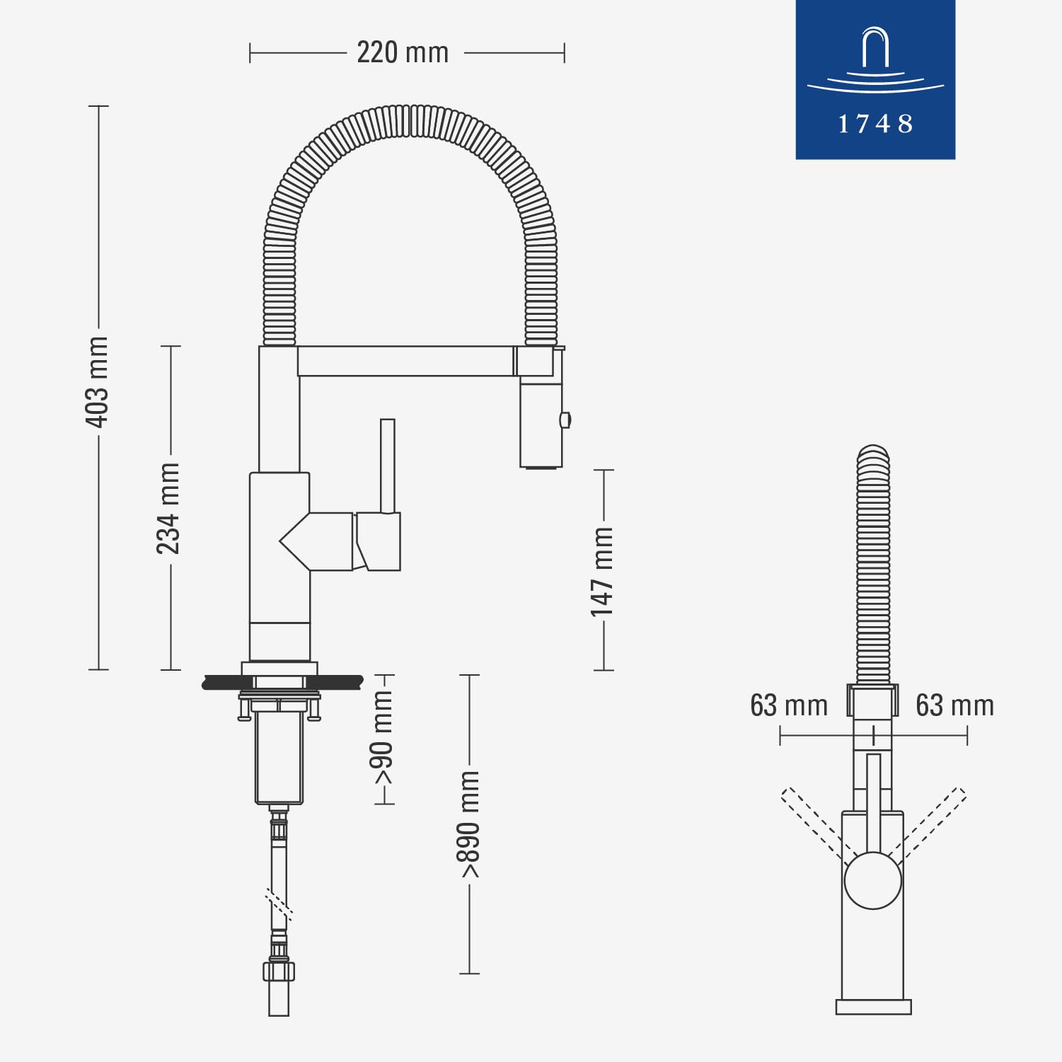 Villeroy & Boch Steel Expert Compact Window armatura kuchenna, wysokociśnieniowa, kran kuchenny z montażem przed oknem, oszczędność wody, wysokość wylewki 147 mm, masywna stal nierdzewna