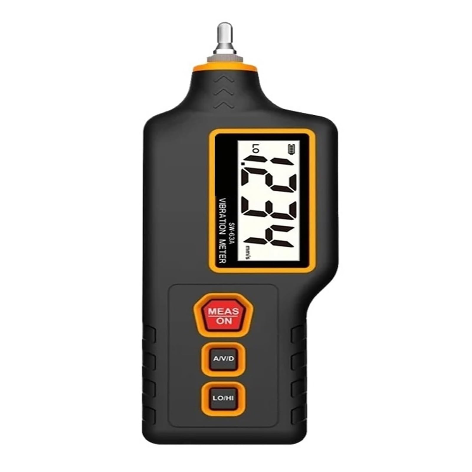 Medidor de Vibraciones, Herramienta de Medición Digital Portátil con Sonda Reemplazable y Linterna, Velocidad de 0.1-199.9 mm/s, Almacenamiento de 200 Datos, Ideal para la Inspección(SW-63A)